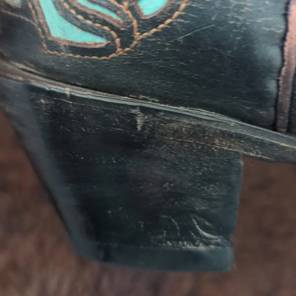 CORRAL R2482 Espresso brown & turquoise inlay crosses & roses cowgirl boots sz 7 - Picture 13 of 16